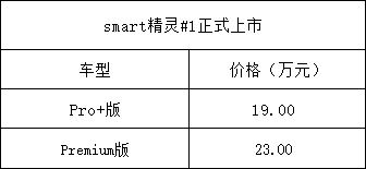 smart精灵#1上市 售价19.00-23.00万元