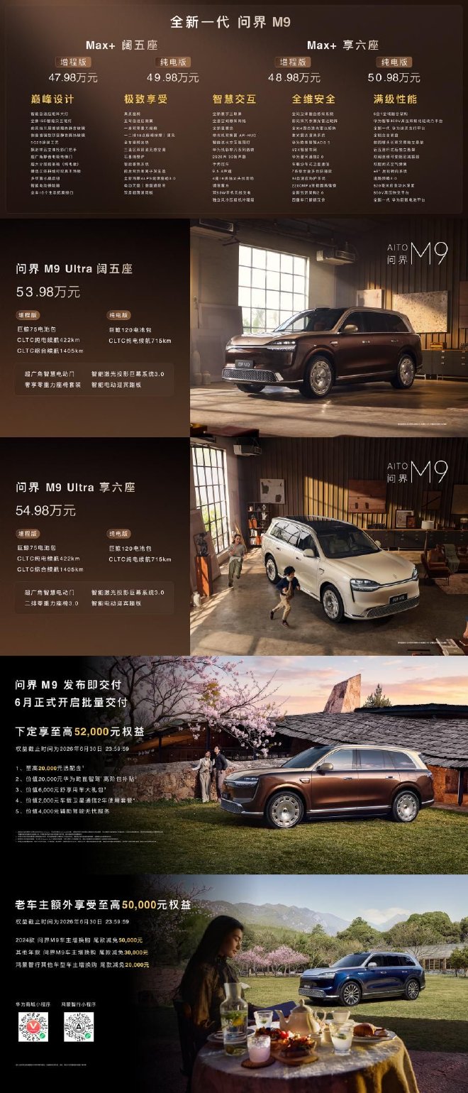全新一代问界M9正式上市 起售价47.98万元