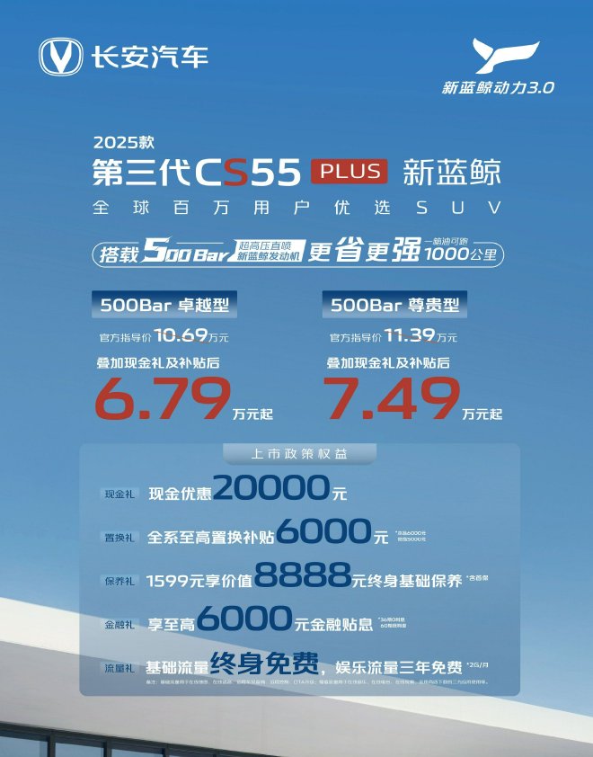 长安三款经典车型焕新上市 综合优惠后5.39万起
