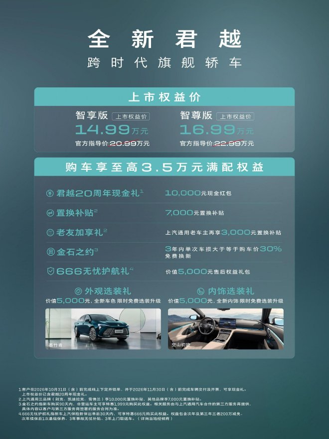 &nbsp;全新君越上市价格及权益