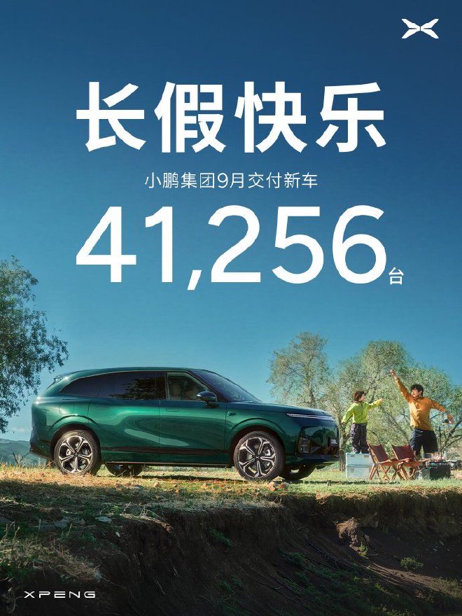 小鹏集团9月共交付新车 41256 台 环比增长5%