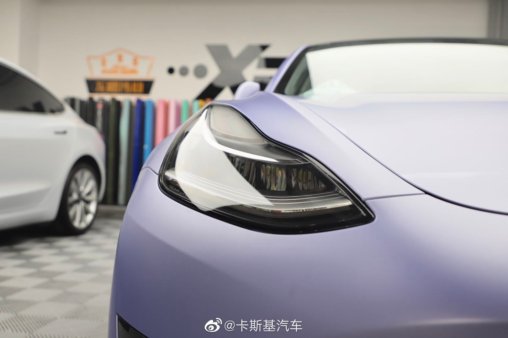 特斯拉Model 3，精品改色贴膜 超亚淡紫，仙女色