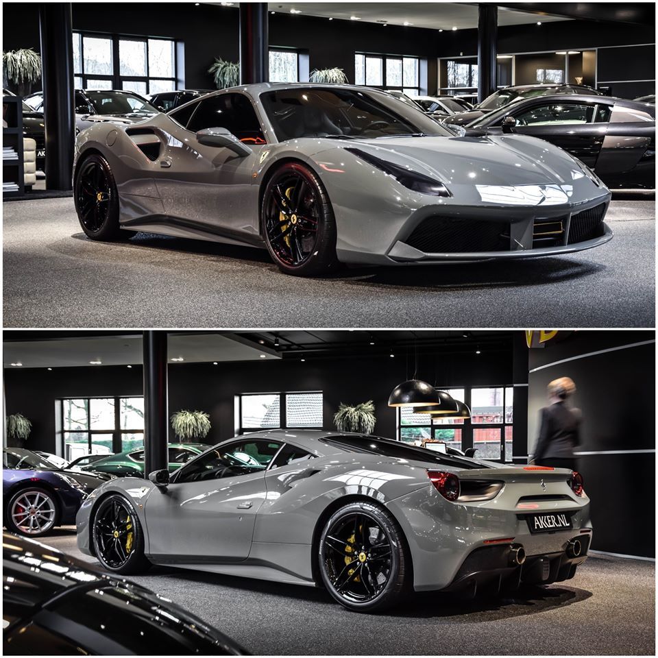 水泥灰的法拉利488 GTB，性能车的颜色