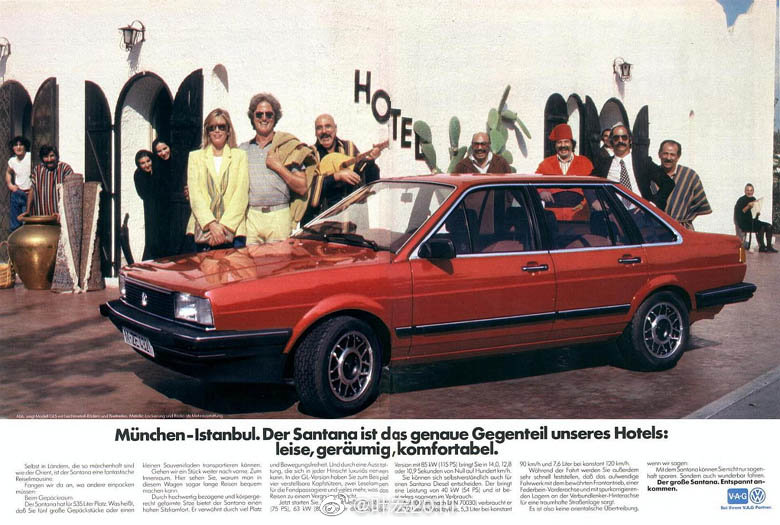 上世纪80年代初期，大众桑塔纳在西欧上市时的一组广告。