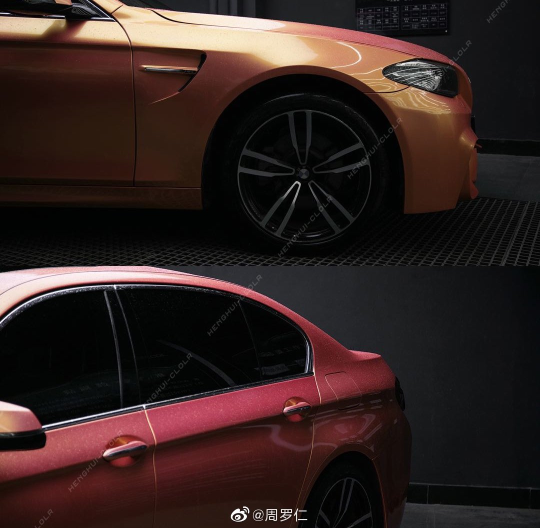 宝马5系改色珊瑚粉，粉色的车身是不是萌上天了呢