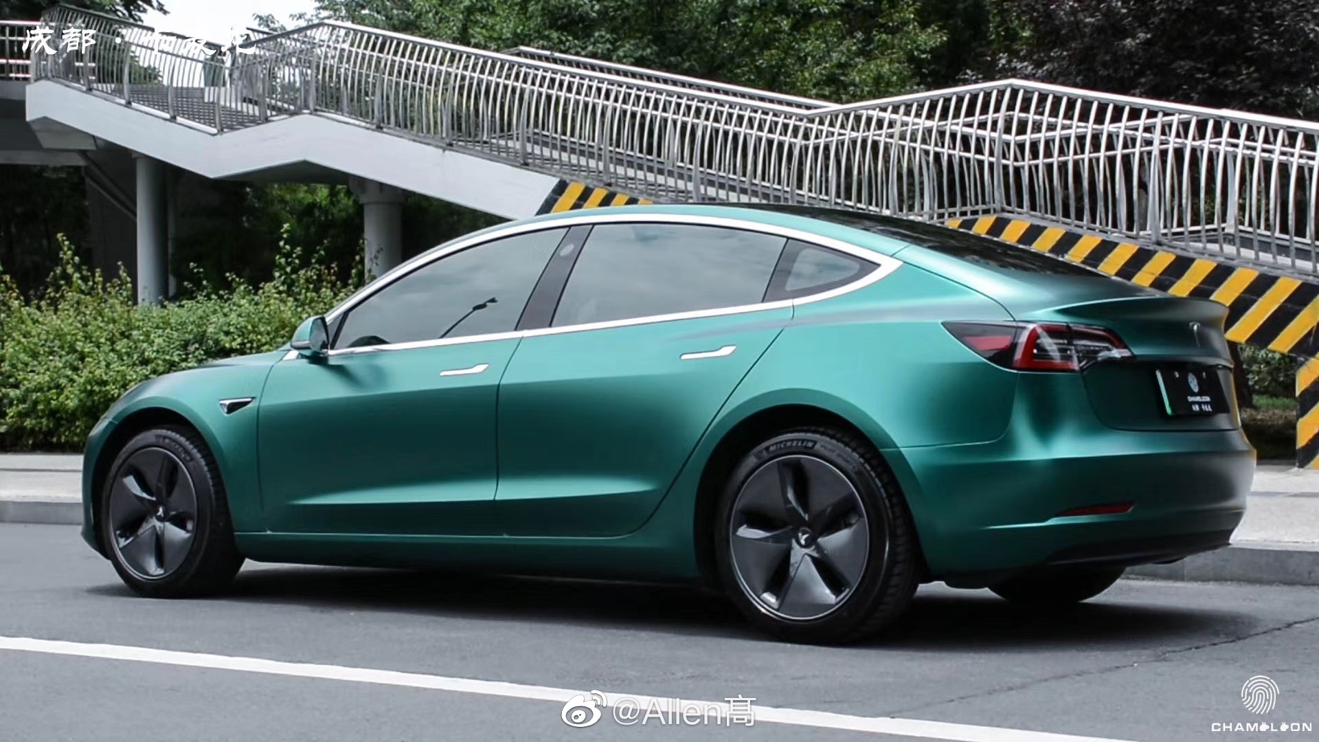 特斯拉 毛豆3 车身改色电光祖母绿完工