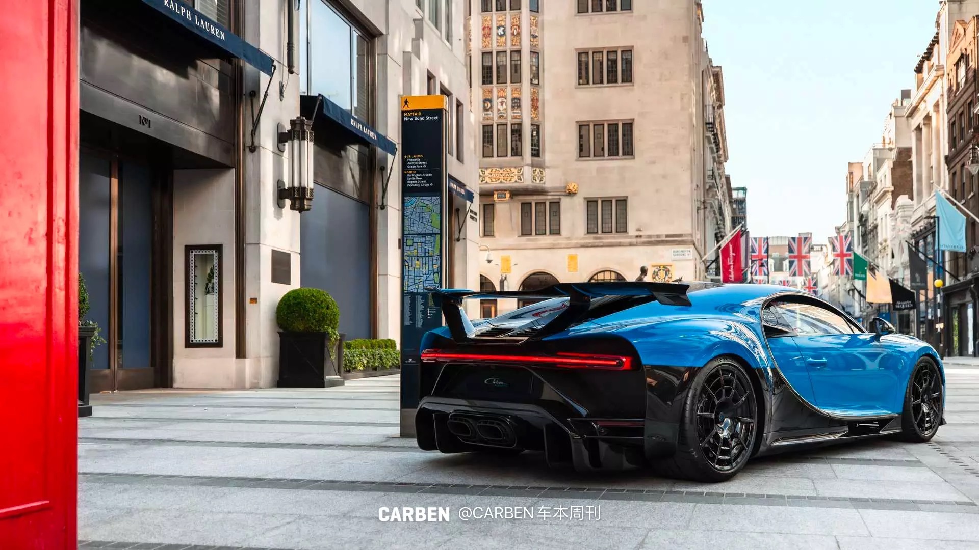 布加迪Chiron Pur Sport在英国伦敦街头做展示 照片来源：Motor1