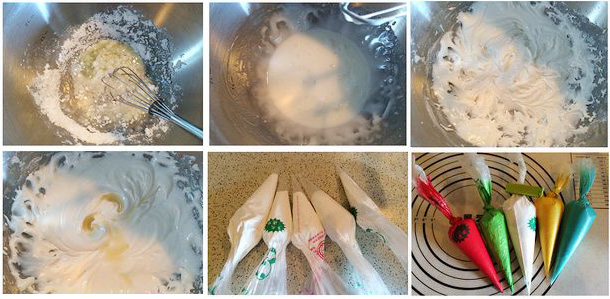 制作糖霜7,制作糖霜:糖粉加入蛋白液用手动打蛋器拌匀,用电动打蛋器打