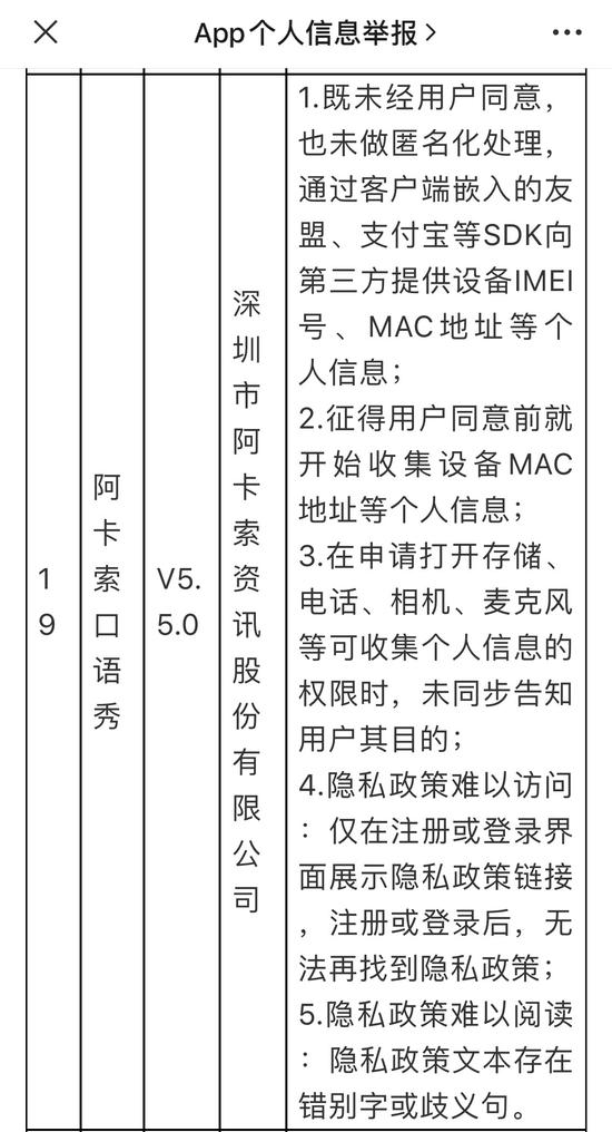  App个人信息举报