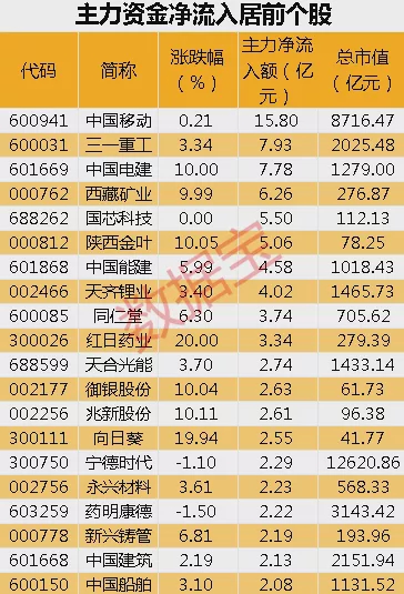 “【主力资金】盐湖提锂概念大爆发，尾盘主力资金流入饲料龙头