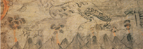  Detail of the mountain at the bottom of the top of the front chamber of No. 5 Tomb in Dingjiazha, Jiuquan, Gansu