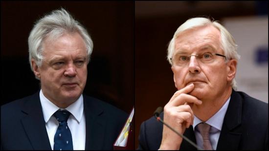 图左为英国脱欧事务大臣戴维斯，图右为脱欧谈判欧盟首席谈判代表巴尼耶