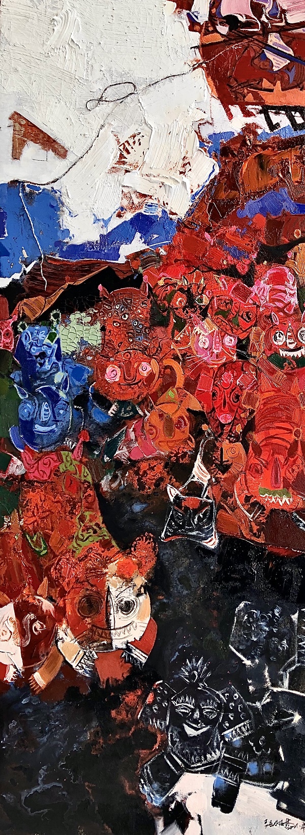 《世俗·尘梦》160X60CM，底板·布面油画综合材料