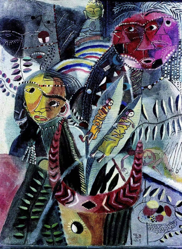 张晓刚，《丛林》，油画，1985年