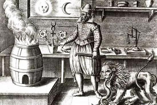 中世纪炼金术瓶中小人图片