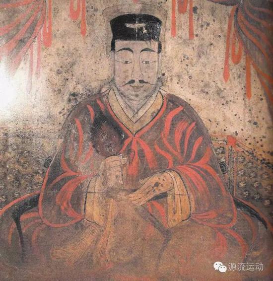 朝鲜黄海南道安岳郡五菊里东晋永和三年(357)冬寿墓壁画中,有墓主凭曲