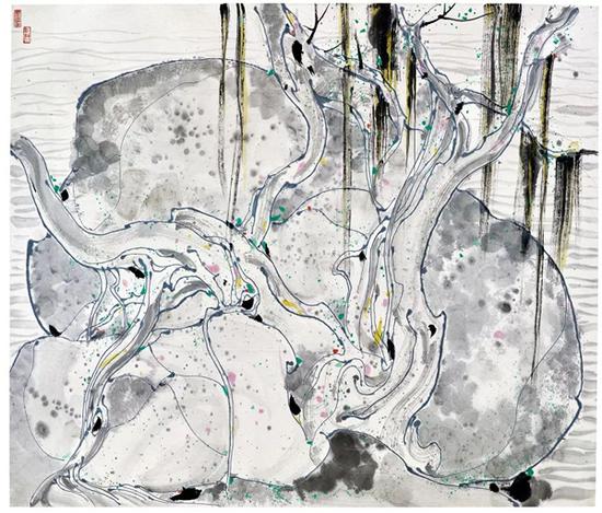 吴冠中《榕树与海》 1987 年作 水墨设色纸本 955 x 1125 cm
