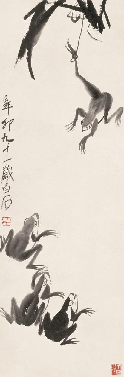 齐白石 青蛙轴 纸本水墨 103.3×34.