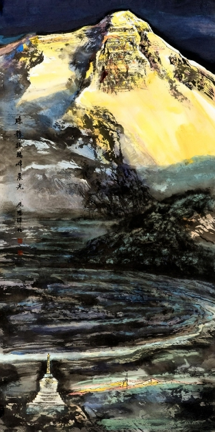尼玛泽仁《珠穆拉玛峰晨光》137×70cm