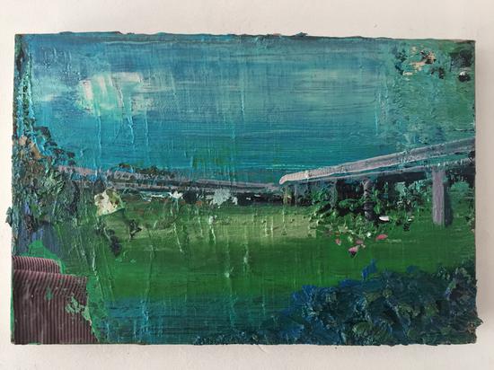 尹朝宇 绿桥 20x30cm 布⾯油画、丙烯 2018年
