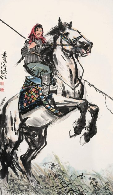 黄胄 1972年作 《草原女骑手》 镜心 167×97cm 设色纸本 镜心