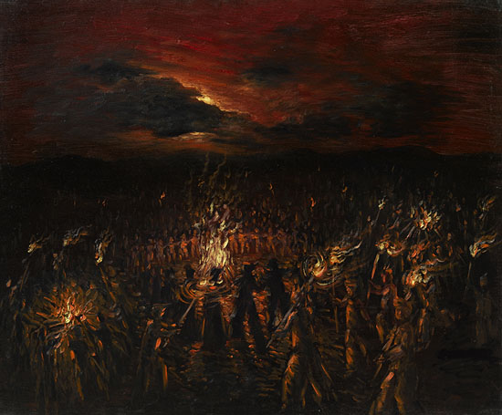 曲比哈布 《火把节 燃烧的夜晚4号》 100×120cm 布面油画