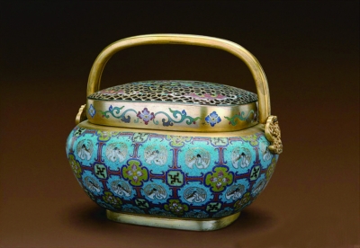 清中期掐丝珐琅团鹤纹手炉