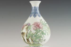 超珍館蔵】宋 古陶瓷品 鈞窯 景泰藍 琺瑯彩 蝶戀花紋 玉壺春瓶