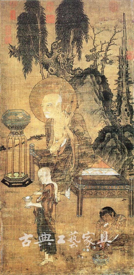 图1  南宋 李嵩《罗汉图》,绢本设色,纵104厘米,横49