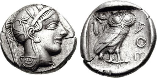 公元前五世纪下半叶雅典发行的四德拉克马银币