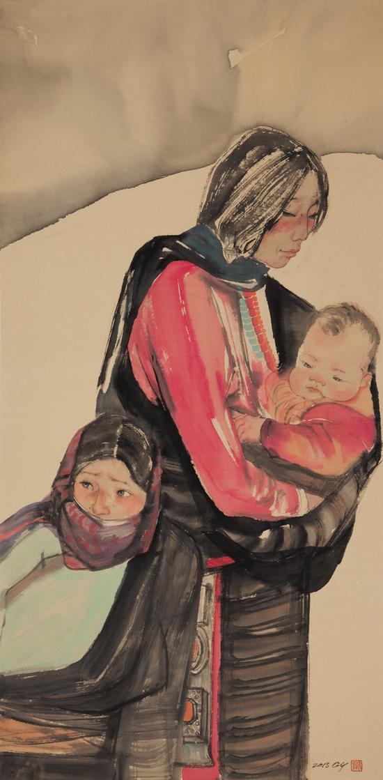 高毅:一家人之一140x70cm纸本设色2013