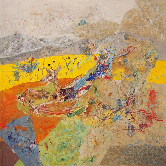 许洁娜《你要去哪里》岩彩80x80cm,2016