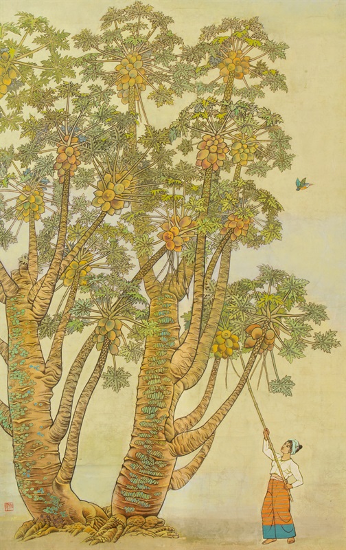 《木瓜熟了》 工笔重彩 95cmx154cm  祝大年