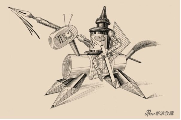  《漫画骑士》，张光宇，纸本素描，28 × 43 cm，1934年