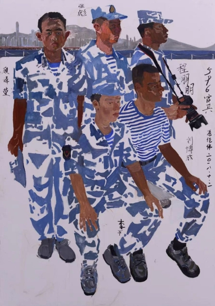 马佳伟 《驻港部队596舰队官兵》200cmX140cm 布面油画 2018年