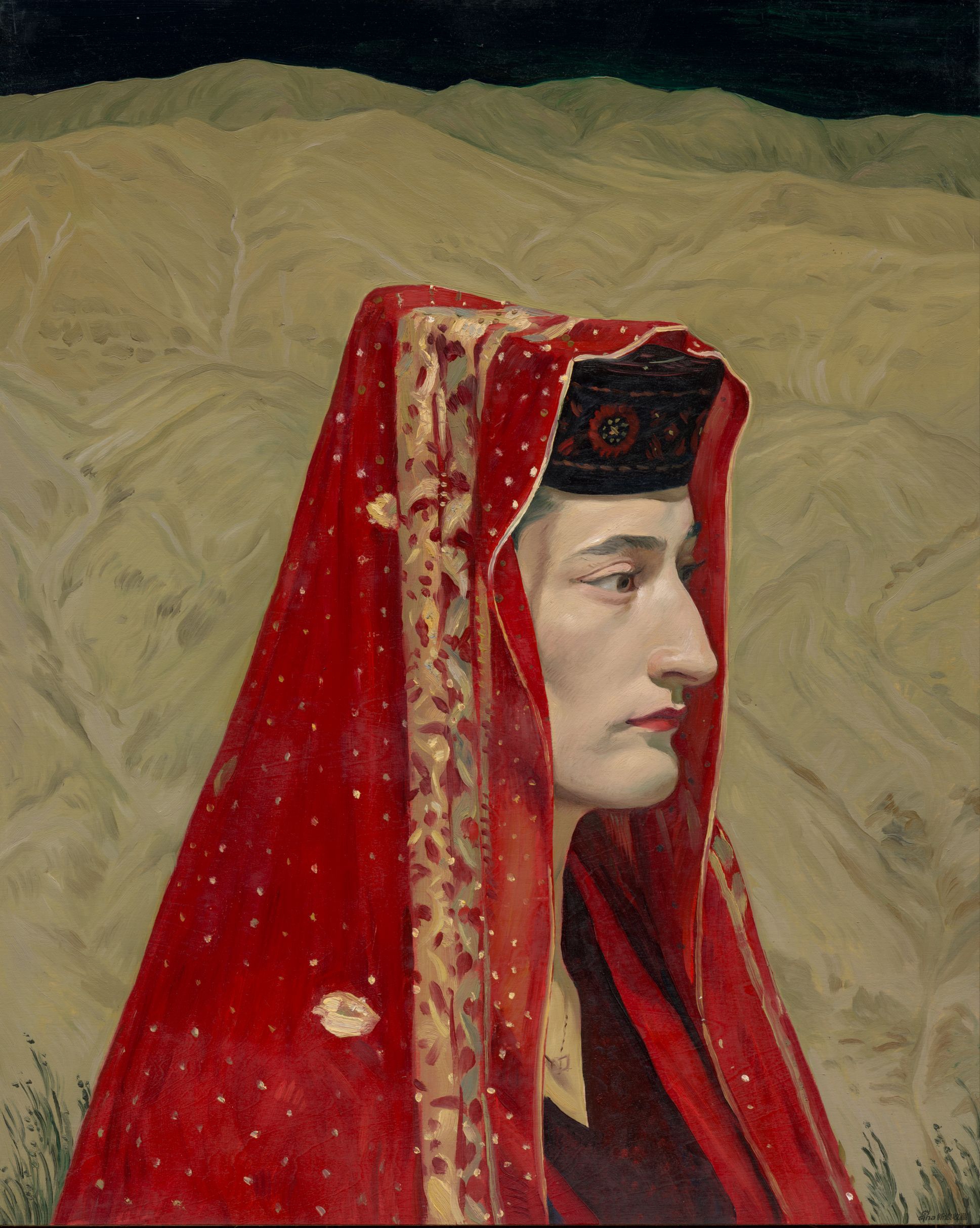 《帕米尔红（税务官阿衣帕热）》，木板油画，50 × 40 cm，2021