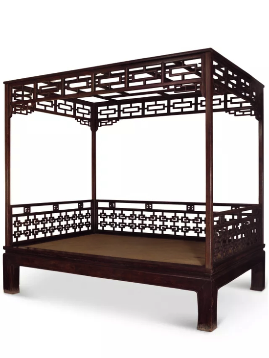 明 铁梨木拐子纹架子床 长:240cm 宽:170cm 高:231.5cm