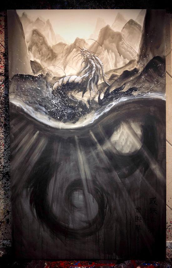 《或跃在渊》布面丙烯,高2m宽1.24m,2018