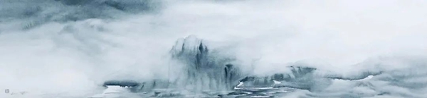 水韵青花山水,34.5 cm x 138cm,纸本水墨,2022年