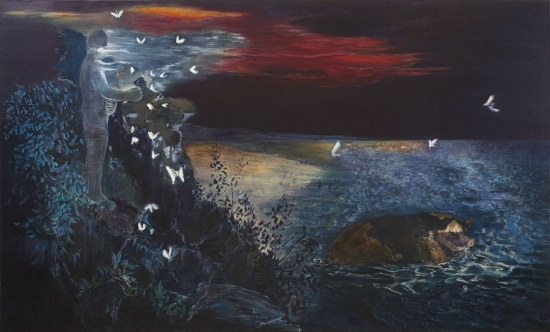 王忠杰《白色的蝶与飞鸟》，布面油画，170×280cm，2007
