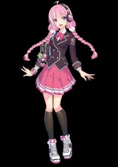 有与服装相配的粉黑撞色耳机,这一套形象完全符合了元七七歌姬的形象