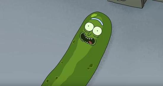 在视频当中瑞克居然把自己变成了一根酸黄瓜.