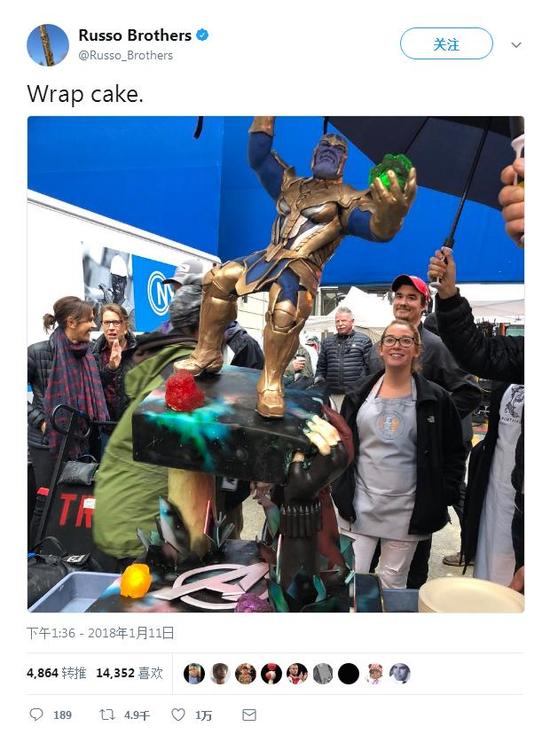 所有的宝石都是我的复联4杀青导演晒灭霸蛋糕照
