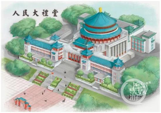 手绘的重庆人民大礼堂长这样!小清新唤起童年记忆