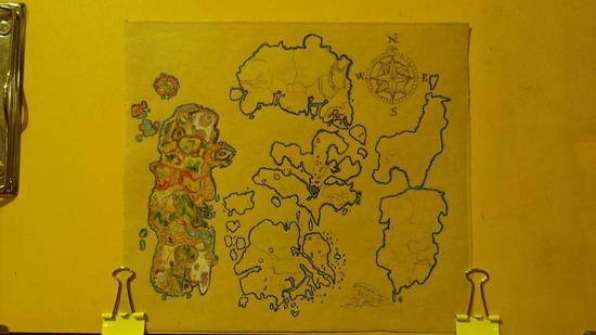魔兽玩家彩铅手绘艾泽拉斯地图两个世界的旅行