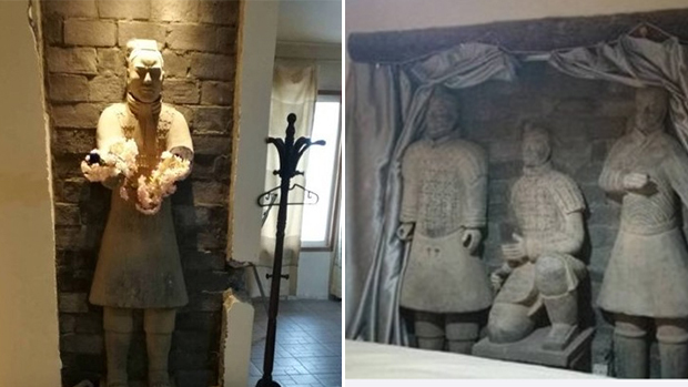 旅馆摆满兵马俑 网友却说太诡异不敢住