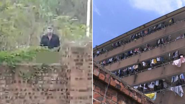 猥琐！男子爬上宿舍墙对女生做不雅动作