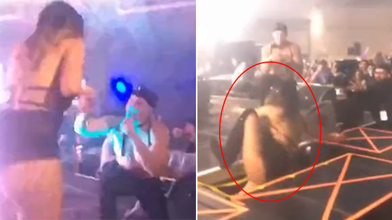 男子当众求婚 女子摔下舞台