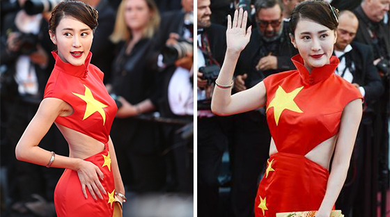 18线女星穿国旗戛纳抢镜