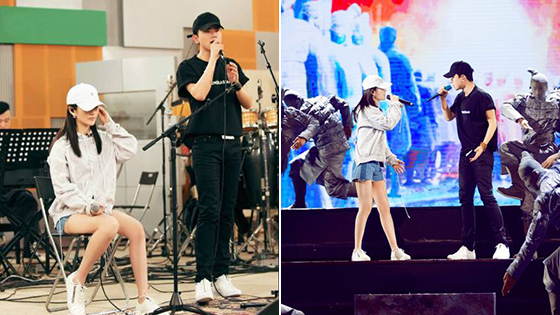 谢娜与老公张杰一起彩排